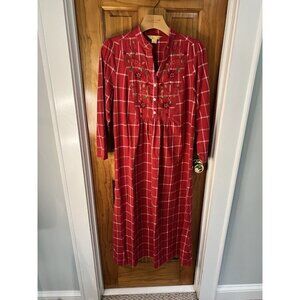 April Cornell SM Red Plaid Long Flannel Embroidered Nightgown Cottage Holiday